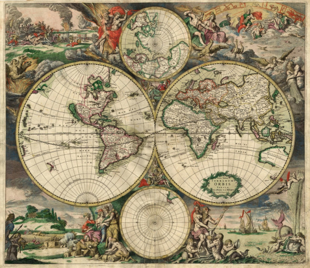 Mappa del Mondo con Eclittica - Una mappa del mondo nella quale è rappresentata anche l'eclittica.