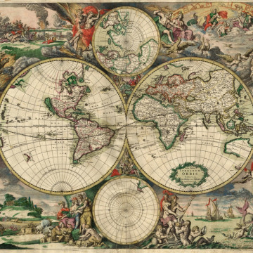 Una mappa del mondo nella quale è rappresentata anche l'eclittica.
